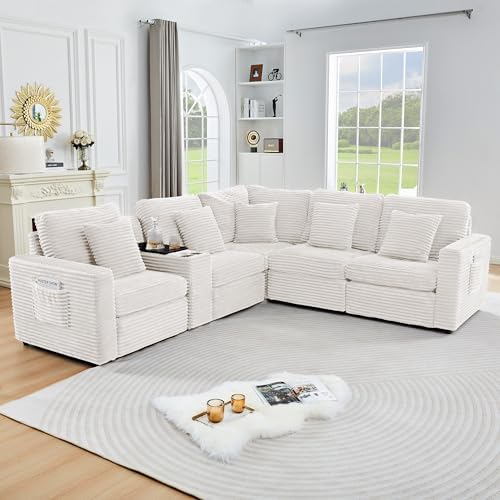 ORRD Modern Corner Sofa Seat with 2 Pillows for Modular Sectional Couch for Living Room-White