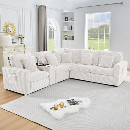 ORRD Modern Corner Sofa Seat with 2 Pillows for Modular Sectional Couch for Living Room-White