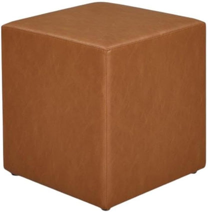 Studio Living Warren 18" Cube Ottoman, Urban Transitional, Fully Assembled, Vegan Leather Fabric, Carmel