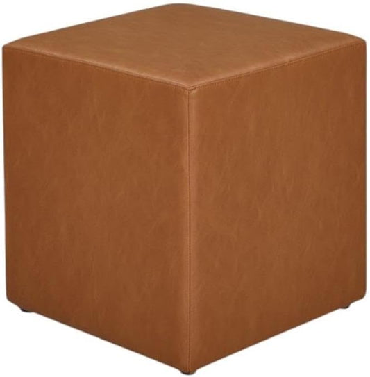 Studio Living Warren 18" Cube Ottoman, Urban Transitional, Fully Assembled, Vegan Leather Fabric, Carmel