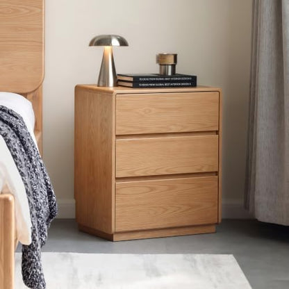Solid Wood 3-Drawer Nightstand for Bedroom, Oak Wood