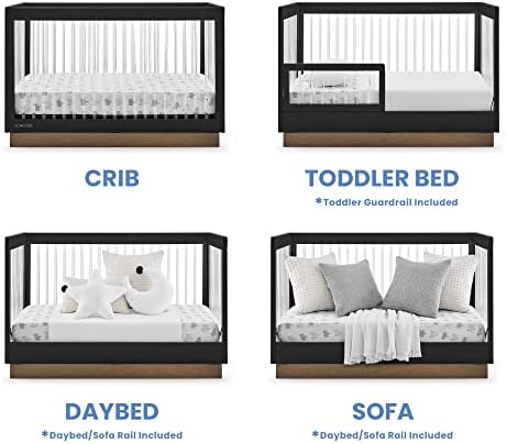 Delta Children James Acrylic 4-in-1 Convertible Crib - Greenguard Gold Certified, Midnight Grey/Acorn
