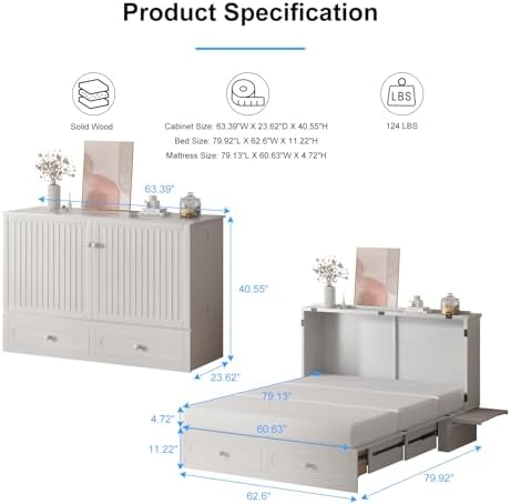 PUREMIND 2-in-1 Multi-Functional Queen Murphy Cabinet Bed with Mattress