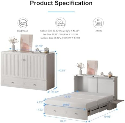 PUREMIND 2-in-1 Multi-Functional Queen Murphy Cabinet Bed with Mattress