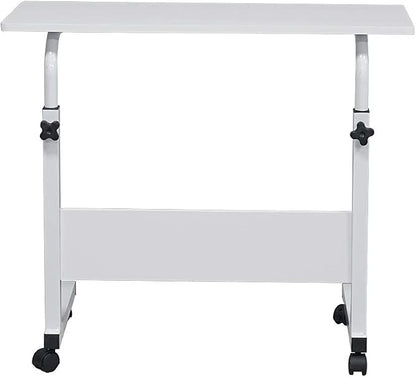 Standing Desk - Side Table Adjustable Height, Portable Laptop Cart, C-Shaped Bed Couch end Tables with Edge Stopper - Wheels for Living Room Bedroom Walking Pad Treadmill 31.5Inch White