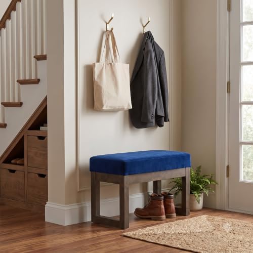 SIMPLIHOME Milltown 27" Wide Velvet Rectangle Ottoman in Blue