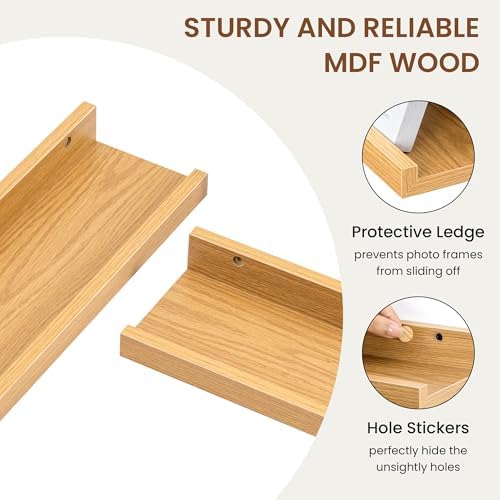 Heimlove Picture Ledge Shelf,36 inch Long Floating Shelves for Wall Set of 4,Picture Shelf with Lip for Wall Decor,Living Room,Bedroom,Bookshelf,Nursery,Perfume,Oak Color