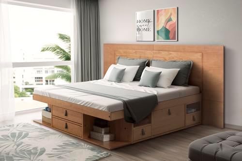 memomad Bali Slim Set: Bed + Flat Headboard, Full Size, Oak Brown