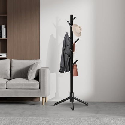 8-Hook Freestanding Coat Rack 3 Adjustable Heights Sturdy Black