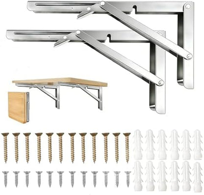 Stainless Steel Folding Shelf Brackets 20 Inch - Heavy Duty Wall Mount Brackets for Foldable Table, Collapsible Space-Saving Shelf Hinge, Rust-Resistant for Indoor Outdoor Use