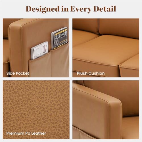 80" Faux Leather Sofa Mid Century Modern 3 Seater Couch for Living Room