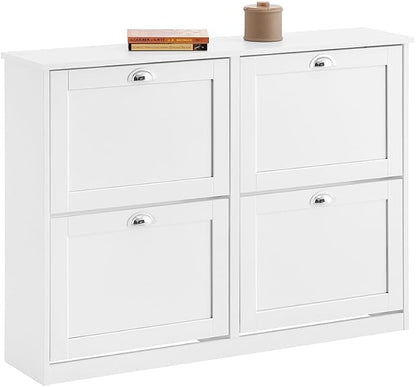 Haotian White Shoe Cabinet with 4 Flip Drawers, Large Freestanding Shoe Rack, Modern Shoe Organizer for Entryway, Hallway, Entance FSR196-W