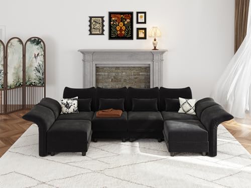Chenille Modular Sectional Cloud Couch with Storage, Oversized 6-Seat