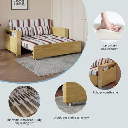 59" 3 in 1 Convertible Sleeper Sofa Reversible Chaise, Storage, Wood Frame