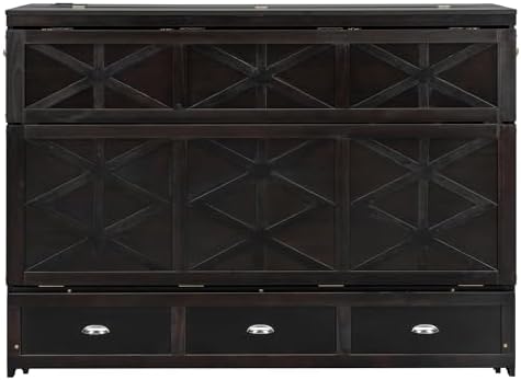 Merax Brushed Espresso Queen Size Murphy Bed with Large Drawer and USB
