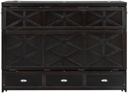 Merax Brushed Espresso Queen Size Murphy Bed with Large Drawer and USB