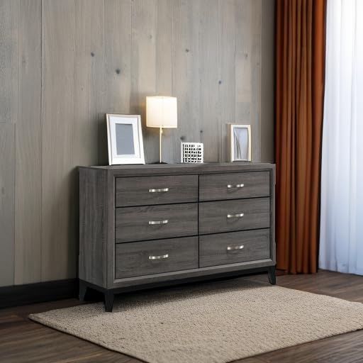 Coaster Home Furnishings - Watson - Wood - 6-Drawer Dresser with Curved Pull Handles, Groove Detailing, and Nickel Hardware - Bedroom - Gray Oak - 212423