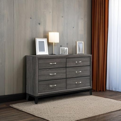 Coaster Home Furnishings - Watson - Wood - 6-Drawer Dresser with Curved Pull Handles, Groove Detailing, and Nickel Hardware - Bedroom - Gray Oak - 212423