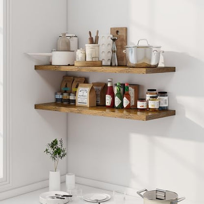 Dreamland 40" Floating Shelves for Wall, 12" Deep Slim Rustic Brown Floating Shelves, Wall-Mounted Shelves for Bedroom, Living Room, Kitchen, Bathroom - Set of 2