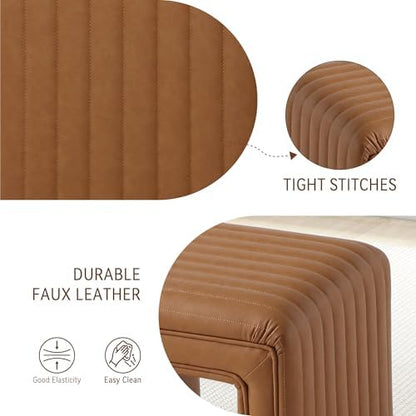 Get Set Style Vanity Stool Chair,Modern PU Leather Ottoman Foot Stool with Wooden Legs Sofa Bench Footstool Extra Seat for Vanity,Makeup Room,Living Room(Fully Assembled