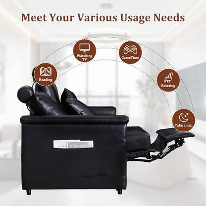 ORRD Oversized Modular Sectional Sofa with 2 Power Reclining, Electric Recliner Couch with Storage Console and Adjustable Headrest, Faux Leather 5 Seat Corner Sofa for Living Room-Black
