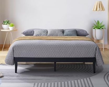 HOME DESIGN Zion Twin Solid Wood Platform Bed, Low Profile Frame with Slatted Base, Dovetail Joinery, No Box Spring Needed – Black
