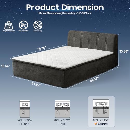 Queen Boneless Bed with Frame Mattress & Headboard, No Assembly, Dark Grey