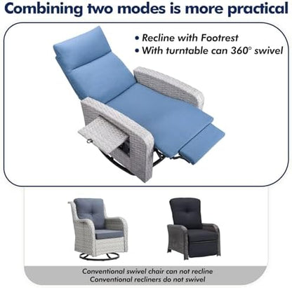 ZZW Outdoor Recliner Chair, Wicker Patio Recliners with Adjustable Backrest and Extended Foot Rest, Reclining Patio Chairs with Flip Table & Removable Cushion Cover for Porch