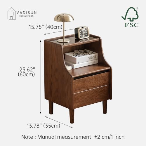 Solid Oak Wood Nightstand Drawer Open Storage Walnut Bedside Table