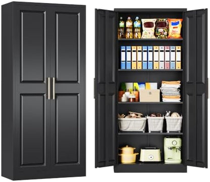 SISESOL 71" Tall Storage Cabinet with 2 Door and 5 Shelves, Wide & Deep Kitchen Pantry Cabinet,Black Metal Cabinets,Large Cupboard for Home,Kitchen,Laundry