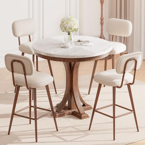 MALOL 26“ PU Leather Swivel Bar Stools Set of 4, Beige