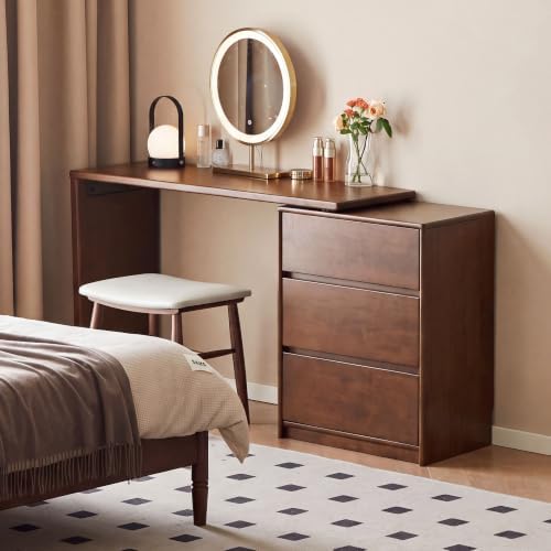 100% Solid Wood Nightstand, Wide Tall NightStand with 3 Drawers for Bedroom, Modern Design for Bedroom, Living Room, Closet, Walnut Rubber(23.93" W x 15.74" D x 29.52" H)