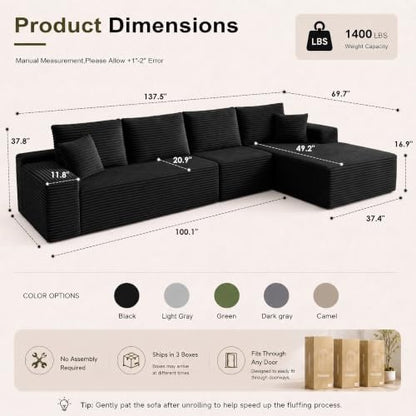 96" Boneless Sectional Couches, Cloud Sofas for Living Room