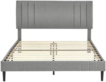 Decoro Chicago Channel Tufted Upholstered Platform Bed, Light Gray, Queen