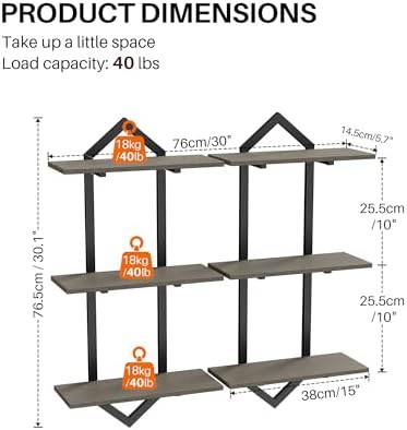 3 Tier Floating Wall Shelves, Set of 2 Decorative Wooden Shelf