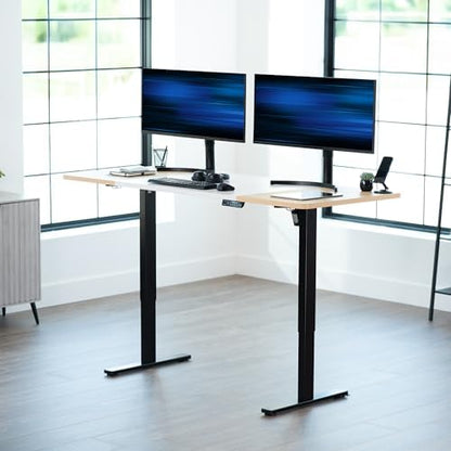 VIVO Electric Standing Desk, Smooth 3-Pc 71" x 30" White/Light Wood Top