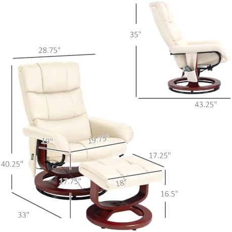 HOMCOM Massage Recliner Chair with Ottoman Swivel Recliner Cream White