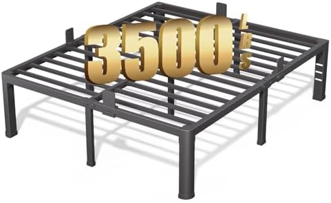 18 Inch California King Bed Frame with Rounded Corner and Headboard Hole Mattress Retainers 3500 LBS Metal Heavy Duty Steel Slats Support No Box Spring Needed Platform Noise Free Easy Assembly