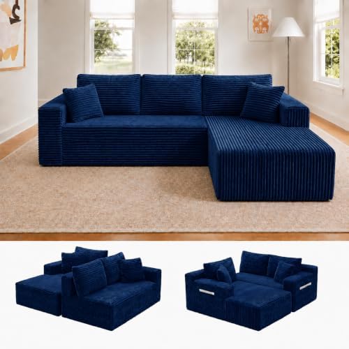 96" Modular Boneless Couch, L Sectional Couches for Living Room