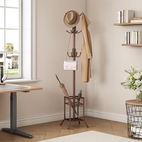 Coat Rack Freestanding, Metal Coat Rack with Umbrella Holder