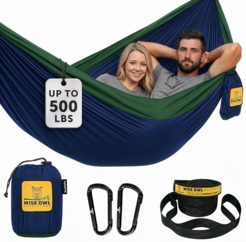 Wise Owl Outfitters Hammock for Camping Double Hammocks Gear for The Outdoors Backpacking Survival or Travel - Portable Lightweight Parachute Nylon DO Navy & Forrest