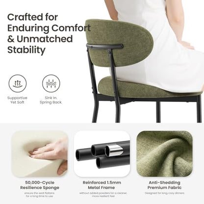 Upholstered Dining Chairs Set of 4, Modern Fabric Kitchen Chairs with Curved Backrest and Cushioned Seat, Sturdy Metal Legs, Comfortable Accent Chairs for Kitchen Dining Room, Living Room,Green