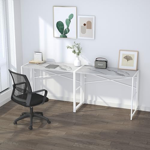 Lutown-Teen 40 inch Folding Computer Desk, White Marble