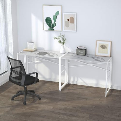 Lutown-Teen 40 inch Folding Computer Desk, White Marble