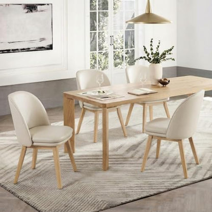 KISLOT Wooden Dining Chairs Set of 4, Faux Leather Upholstered Modern Dining Room Chairs with Double-Layer Thick Seat Cushion & Ergonomic Backrest for Restaurant, Kitchen and Café, Beige, 2 Boxs