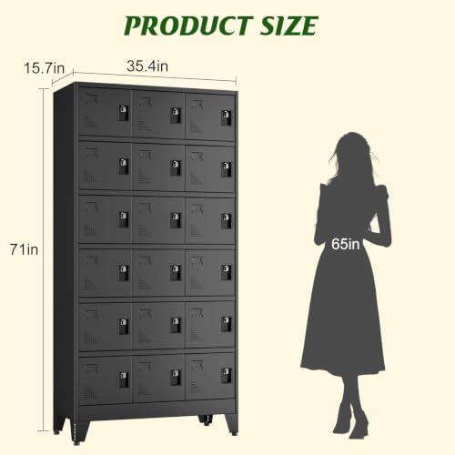 18 Doors Metal Storage Lockers Cabinet for Employees,71" Employees File Storage Locker Cabinets with 18 Lockable Doors and Lock,Tall Steel Looker Cabinet for Gym, School,Office,Stuff,Black