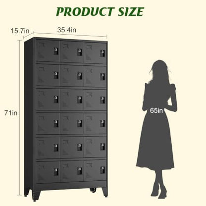 18 Doors Metal Storage Lockers Cabinet for Employees,71" Employees File Storage Locker Cabinets with 18 Lockable Doors and Lock,Tall Steel Looker Cabinet for Gym, School,Office,Stuff,Black