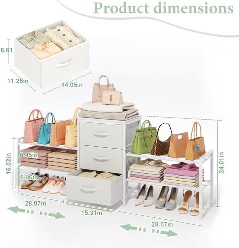 Expandable Closet Organizers and Storage,Wide Long 3 Drawer Dresser