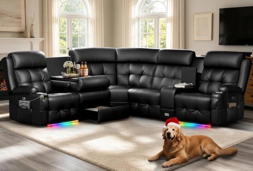 Leather Sectional Couches, 5 Seat L Shaped Reclining Sectional Sofa