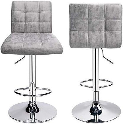 Modern Square PU Leather Adjustable Bar Stools with Back, Set of 2, Counter Height Swivel Stool (Grey-hot-Stamping Cloth)